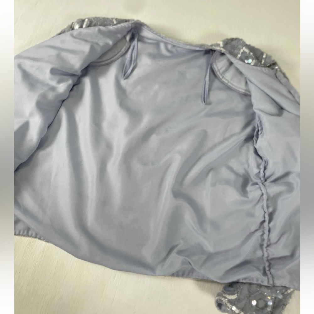 Vintage Beaded Evening wear ladies sequined jacket Coat Blazer Sky Blue Amazing - Picture 13 of 16